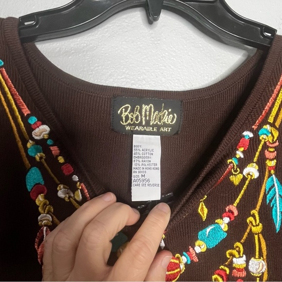 Bob Mackie Wearable Art Dress Women Medium Brown Embroidered Midi Slits NWT - Picture 7 of 9
